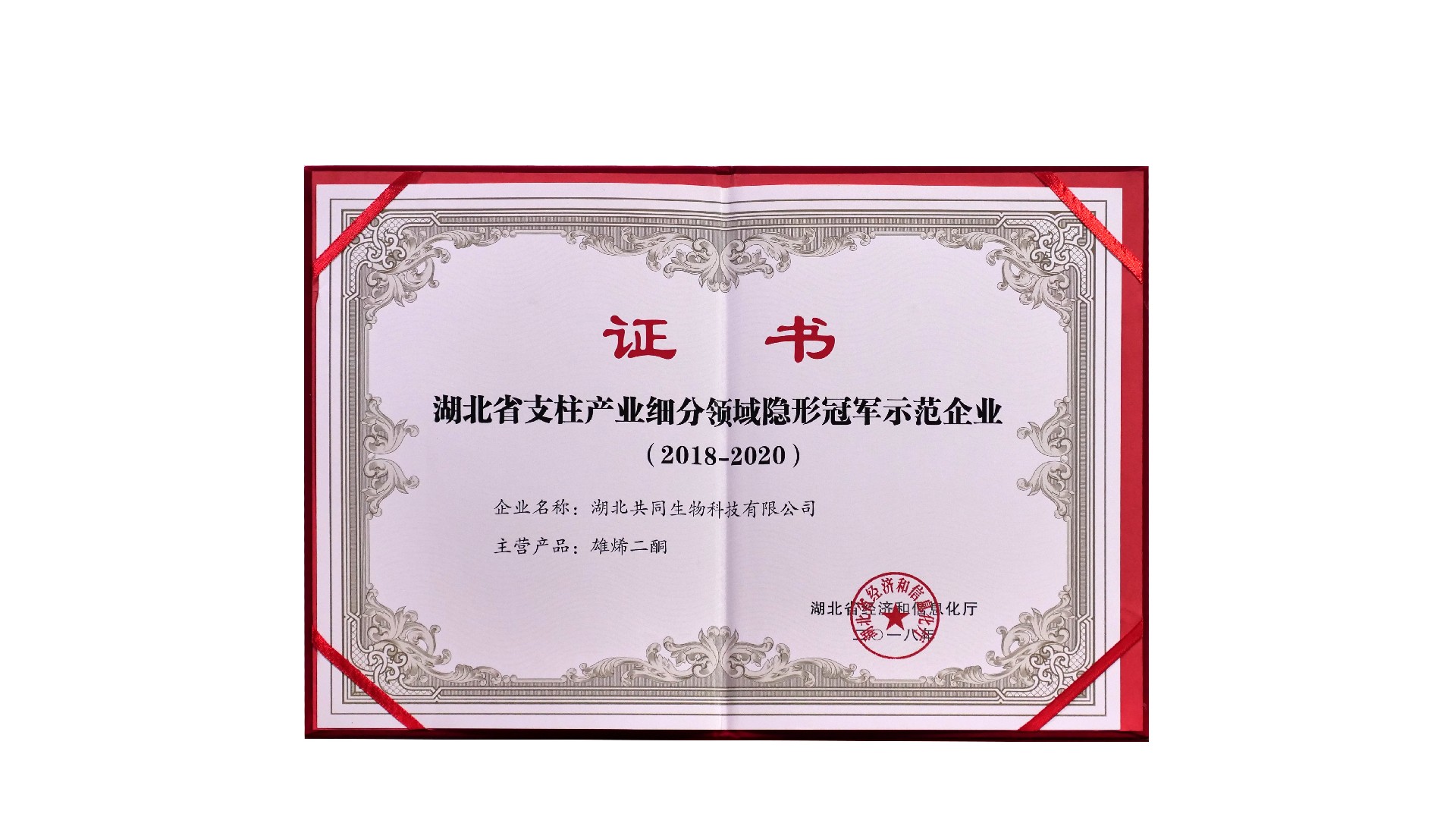 （生物）湖北省支柱產(chǎn)業(yè)細分領域隱形冠軍示范企業(yè)證書（2018-2020）.jpg